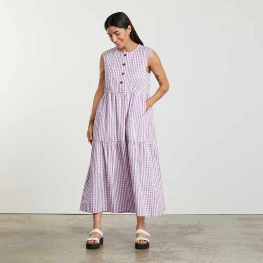 Everlane Lilac Gingham Maxi Dress XS